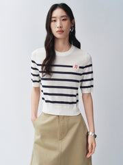 Women's Slim-Fit Striped Knit T-Shirt  [Available only in China]