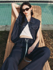 Women's Sleeveless Vest with Stitching Details