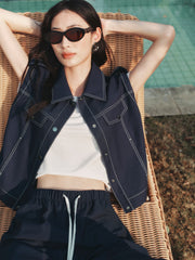 Women's Sleeveless Vest with Stitching Details