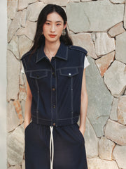 Women's Sleeveless Vest with Stitching Details