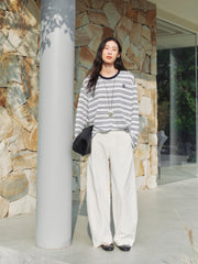 Women's Oversized Drop-Shoulder Striped T-Shirt  [Available only in China]