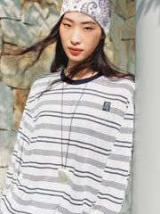 Women's Oversized Drop-Shoulder Striped T-Shirt  [Available only in China]