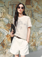 Women's Elegant Crewneck Tweed-Inspired T-Shirt