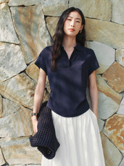 Women's Pleated Waist Polo Neck T-Shirt