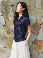 Women's Pleated Waist Polo Neck T-Shirt