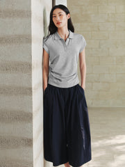 Women's Cropped Slim-Fit Ruched Polo Shirt