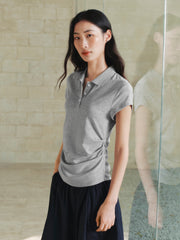 Women's Cropped Slim-Fit Ruched Polo Shirt