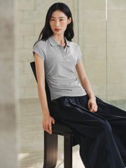 Women's Cropped Slim-Fit Ruched Polo Shirt