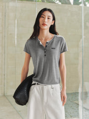 Women's Henley Neck Layered Look T-Shirt