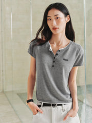 Women's Henley Neck Layered Look T-Shirt