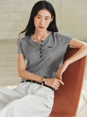 Women's Henley Neck Layered Look T-Shirt