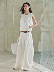 Women's Cropped Vest with Pleated Hem