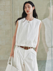 Women's Cropped Vest with Pleated Hem