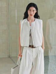 Women's Cropped Vest with Pleated Hem
