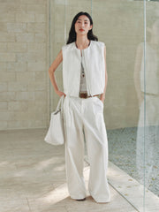 Women's Cropped Vest with Pleated Hem