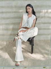 Women's Cropped Vest with Pleated Hem