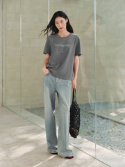 Women's Cotton T-Shirt with Letter Embroidery