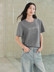 Women's Cotton T-Shirt with Letter Embroidery