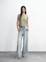Women's Cropped Slim-Fit Letter Print T-Shirt