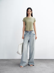 Women's Cropped Slim-Fit Letter Print T-Shirt