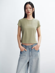 Women's Cropped Slim-Fit Letter Print T-Shirt