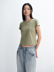 Women's Cropped Slim-Fit Letter Print T-Shirt