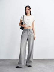 Women's Washed High-Waist Wide-Leg Jeans