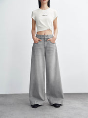 Women's Washed High-Waist Wide-Leg Jeans