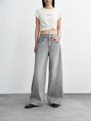 Women's Washed High-Waist Wide-Leg Jeans