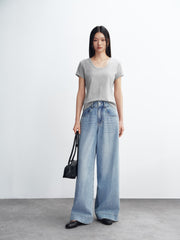 Women's Washed High-Waist Wide-Leg Jeans