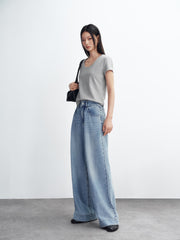 Women's Washed High-Waist Wide-Leg Jeans