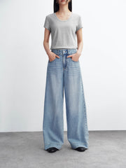 Women's Washed High-Waist Wide-Leg Jeans