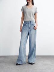 Women's Washed High-Waist Wide-Leg Jeans