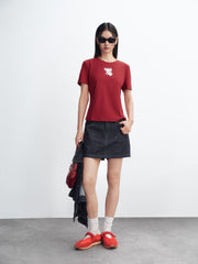 Women's linen A-line wide-leg denim mini skirt