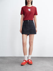 Women's linen A-line wide-leg denim mini skirt