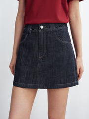 Women's linen A-line wide-leg denim mini skirt