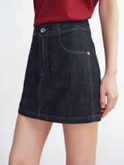 Women's linen A-line wide-leg denim mini skirt