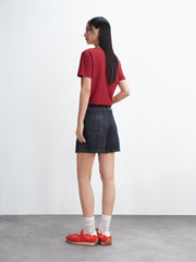 Women's linen A-line wide-leg denim mini skirt