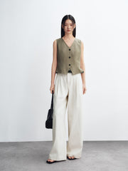 Women's loose-fitting wide-leg white jeans