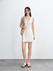 Women's linen A-line wide-leg denim mini skirt