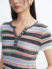 Women's Blend Striped Short Sleeve Knit Top