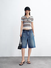 Women's Blend Striped Short Sleeve Knit Top