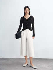 Women's Cropped Ruffle Knit Cardigan