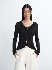 Women's Cropped Ruffle Knit Cardigan