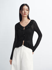 Women's Cropped Ruffle Knit Cardigan