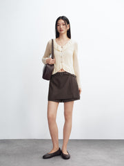 Women's Cropped Ruffle Knit Cardigan