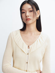 Women's Cropped Ruffle Knit Cardigan