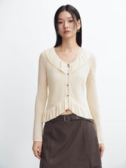 Women's Cropped Ruffle Knit Cardigan
