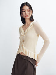 Women's Cropped Ruffle Knit Cardigan
