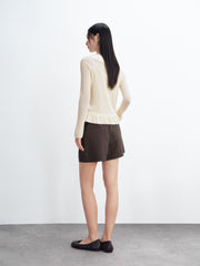 Women's Cropped Ruffle Knit Cardigan